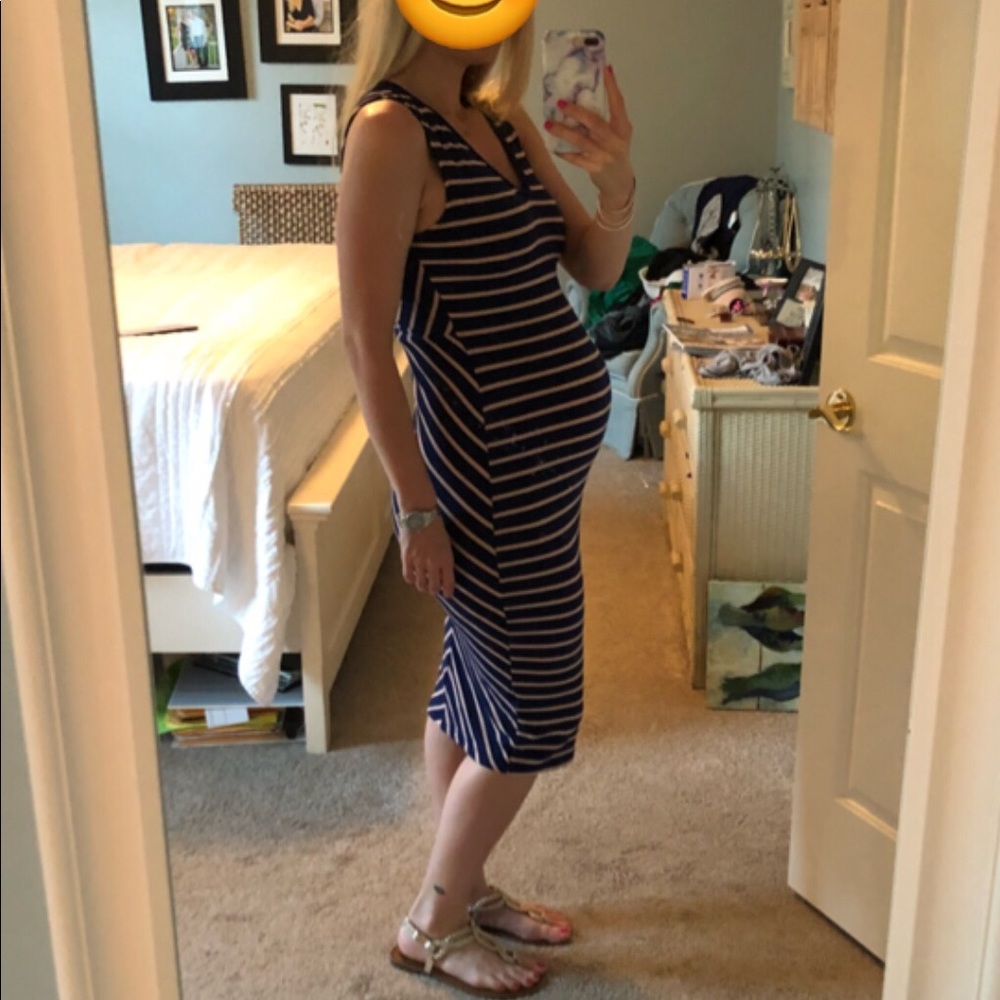 Striped Midi maternity dress (A Pea in the Pod)